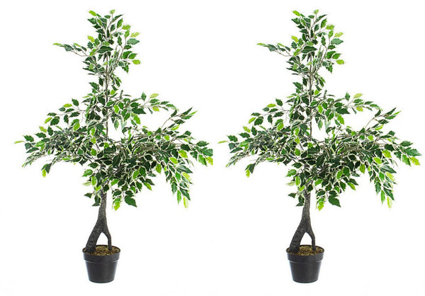 prezzo Set 2 Piante Artificiali di Ficus 120 h in Plastica con Vasi Verde