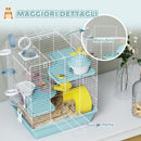 Gabbia per Criceti a 3 Livelli 34,5x27,5x41 cm 12 Tubi con Casetta Rampa e Accessori in Metallo e Plastica Grigio      