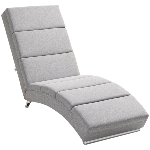 acquista Poltrona Chaise Longue Reclinabile con Schienale Alto 160,5x60,5x93 cm in Tessuto Effetto Lino Grigio Chiaro