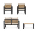 Set 4 Pezzi Salotto da Giardino con Divano 2 Poltrone e Tavolino in Alluminio e Polywood Leandro Antracite e Beige
