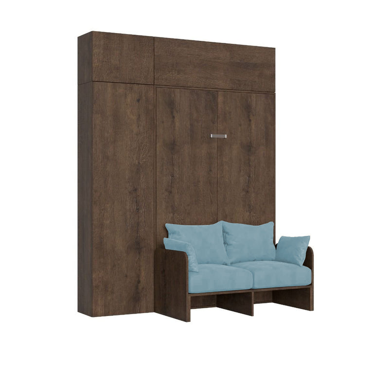 Letto Una Piazza E Mezzo A Scomparsa 120 Kentaro Con Divano E Mobili Noce e Azzurro      