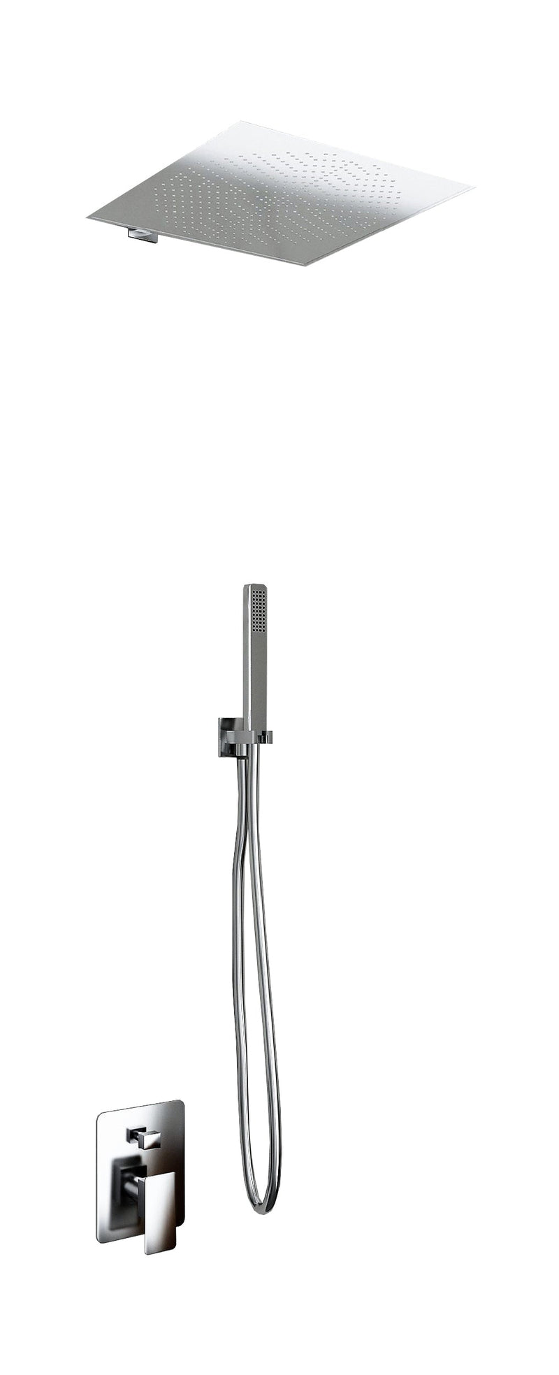 Kit Doccia Soffione Doccino e Miscelatore in Acciaio Inox 30x30 cm da Parete Square