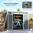 Casetta Box da Giardino 240x130 cm con Pavimento 2 Porte con Blocco e Finestra in Resina Grigio  