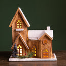 Casetta con Neve con 10 Led 31 cm in Legno e Plastica
