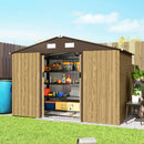 Casetta da Giardino 4,9 m² 277x195x192 cm in Acciaio Zincato con Doppia Porta Scorrevole e Tetto Inclinato Marrone Chiaro      