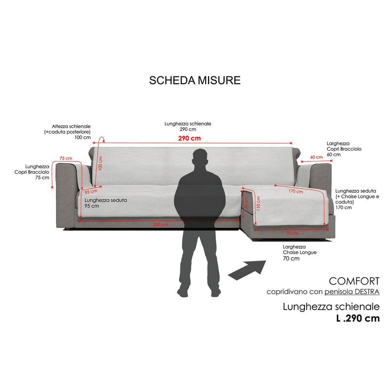 Copridivano in Poliestere con Penisola Destra Marrone Varie Misure