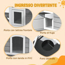 Casetta per Gatti da Esterno 99,5x76x91 cm con Tetto Apribile 2 Piani 4 Ingressi Base rialzata in Legno di Abete Grigio      