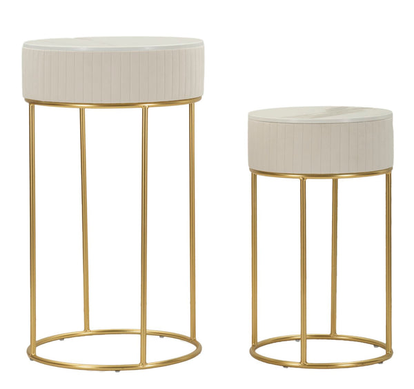 acquista Tavolinetti Alti Wedding Rotondi Set 2 Pz Ø50x90 cm - Ø40x70 cm in Pino e MDF e Metallo
