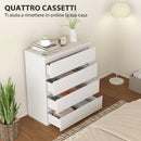 Cassettiera 80x39x95 cm 4 Cassetti Moderna senza Maniglie per Camera e Soggiorno in Legno Ingegnerizzato Bianco      