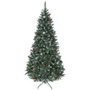 Albero di Natale Alto 210 cm 928 Rami Pigne e Bacche Rosse Base in Metallo Verde      