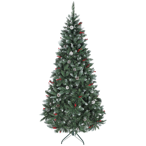 Albero di Natale Alto 210 cm 928 Rami Pigne e Bacche Rosse Base in Metallo Verde sconto