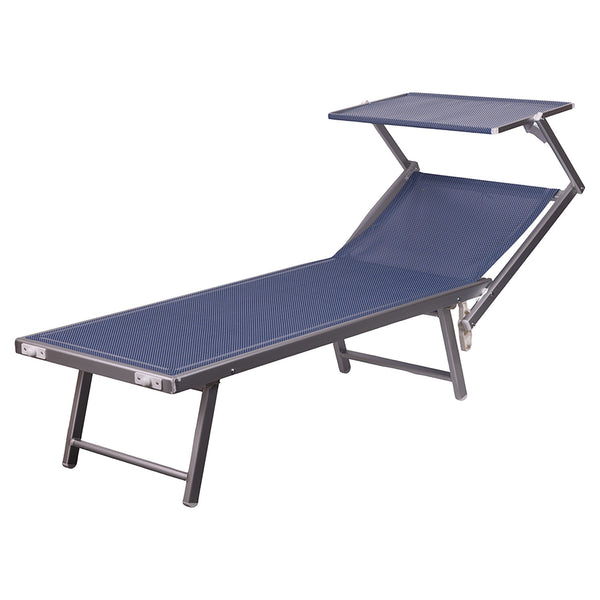 online Lettino Mare con Parasole Richiudibile 181x71,5x38,5 cm in Alluminio PVC e Poliestere Blu Navy Riccione