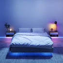 Set 2 Comodini Sospesi 37x32x21 cm con LED RGB Integrati e Regolabili con APP Cassetto e Ripiano in Melamina Bianco e Color Legno      