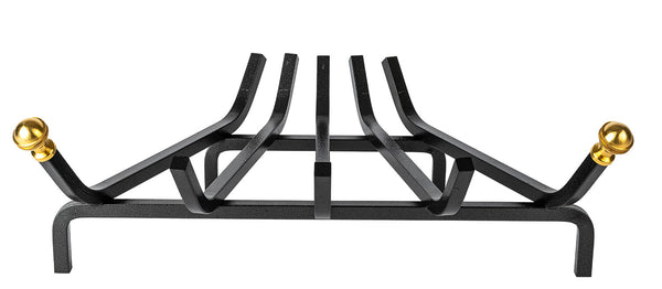 sconto Braciere Angolare a 5 Barre con Pomolo in Ottone 50x40x18 cm Grigio Martellato in Ferro Quadro 14 mm