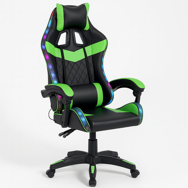 Sedia da Gaming con Led RGB Altezza Regolabile 106-116 cm in Pelle PU Verde e Nero prezzo