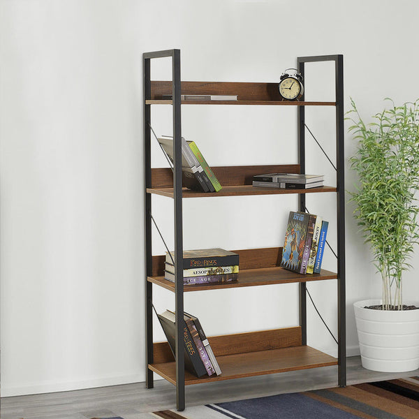 Bücherregal aus Holz 139 x 73 x 35 cm Regal 4 Regale für Büro Nussbaum sconto