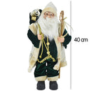 Statuina Babbo Natale Verde Statuetta 40 cm Vestiti in Tessuto Addobbo Natalizio