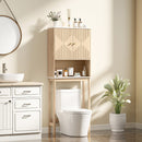 Mobile Sopra WC 66x25x168 cm con Armadietto a 2 Ante Ripiano Aperto e Barra Inferiore in MDF Rovere      