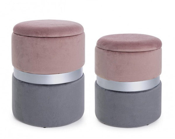 2er-Set Hocker Container Polina Rosa-Grau aus Stoff mit Samteffekt sconto
