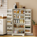 Credenza Cucina Mobile Dispensa 60x40x120 cm con 12 Portaspezie Ripiani Regolabili e 2 Ante in Truciolato e MDF Crema      