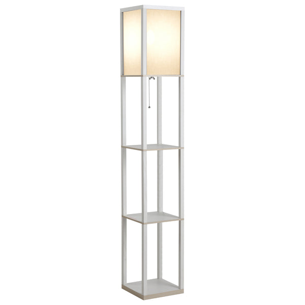 Lampada da Terra con Attacco E27 26x26x160 cm con 3 Mensole e Interruttore a Pedale in MDF e Tessuto Bianco online