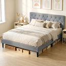 Struttura Letto Matrimoniale Imbottita 150x195x107 cm con Testiera Trapuntata in Tessuto Grigio      
