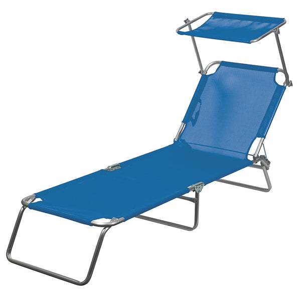 Lettino Mare con Parasole Richiudibile 190x58x27 cm in Alluminio PVC e Poliestere Blu Vieste acquista