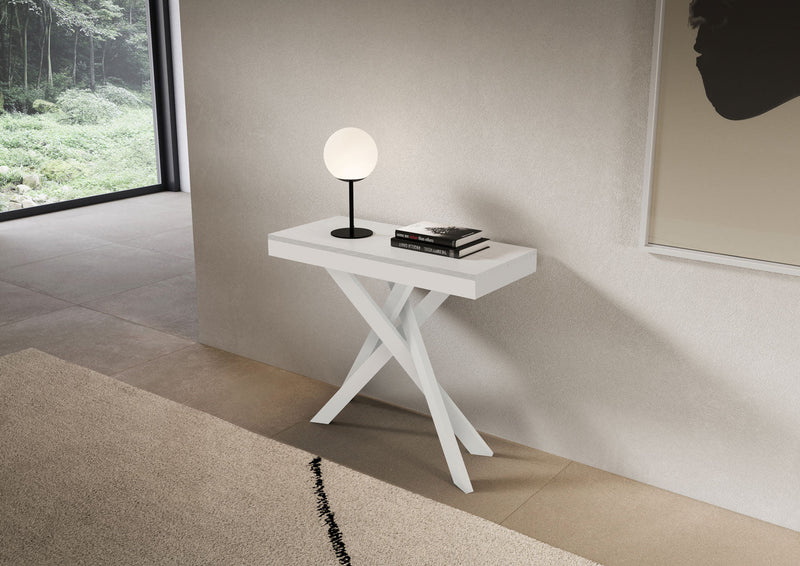 Consolle Allungabile 90-196x40x77 cm Saki Small Evolution Bianco Frassino Gambe Bianche 