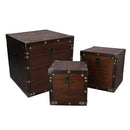 Set 3 Scatole in legno in Similpelle marrone quadro 