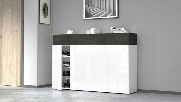 Scarpiera 4 Ante e 2 Ripiano a Ribalta 152x35x100 cm Savona 4A 1R Bianco Opaco/Grigio Ardesia prezzo