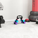 Set 6 Manubri Pesi (2x1 kg, 2x2 kg, 2x3 kg) da 12 kg con Supporto/Kettlebell, in Metallo e PP Rosa, Azzurro e Viola      