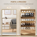 Scarpiera a Specchio 65x17x114,5 cm con 3 Cassetti a Ribalta per 9 Paia di Scarpe in Melamina Color Legno      