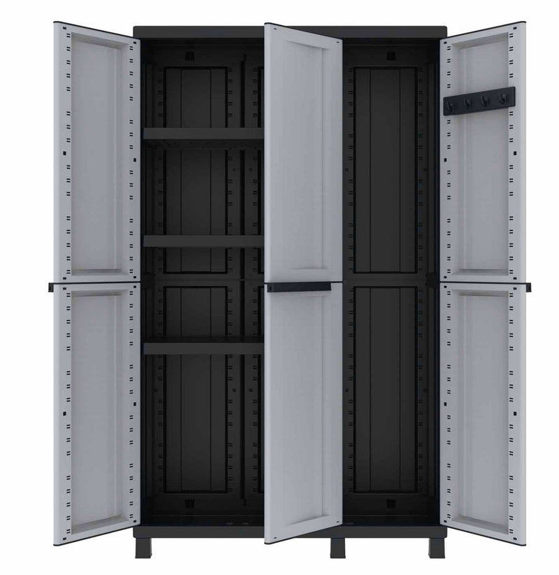 Armadio Portascope Modulare da Esterno 102x39x170 cm 3 Ante 3 Ripiani in Polipropilene Twist Grigio e Nero