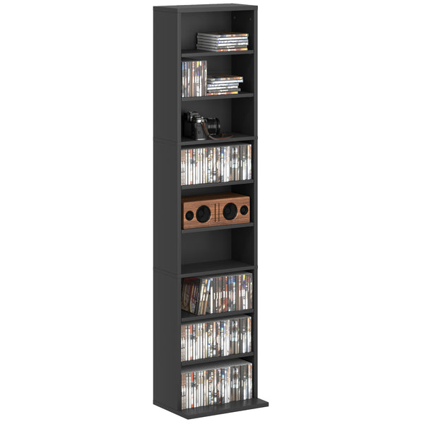 sconto Libreria Porta CD e DVD 33x24x140 cm con 6 Ripiani Regolabili Nero