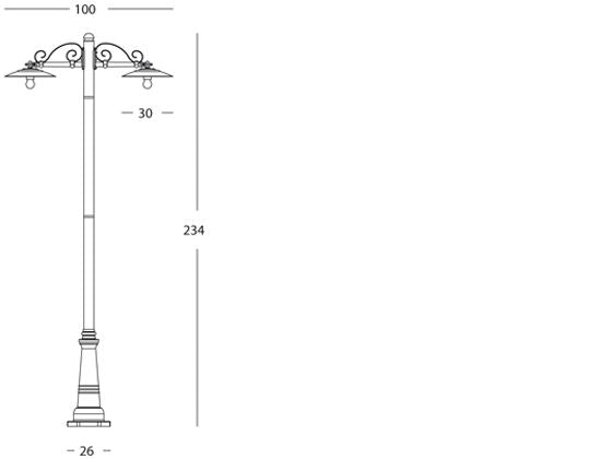 Lampada Palo Due Luci per Giardino Colore Grigio per Esterno Linea Antique Livos