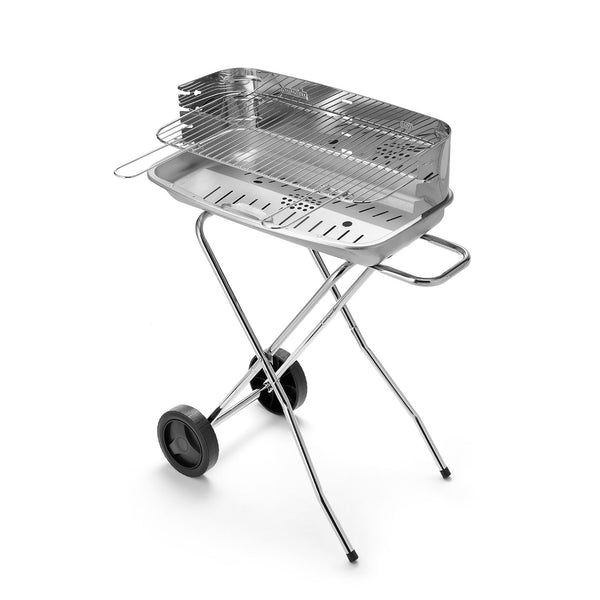 sconto Barbecue Ompagrill con Braciere in Acciaio Alluminato Resistente fino a 500° Struttura con Carrello in Acciaio Inox