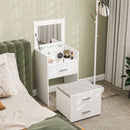 Consolle Trucco 50x40x113,5 cm con Specchio Ribaltabile 2 Cassetti e Sgabello a Scomparsa in Legno Bianco  