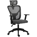 Sedia da Ufficio Ergonomica e Regolabile 66x61x106-116 cm con Supporto Lombare e Poggiatesta in Tessuro a Rete Grigio      