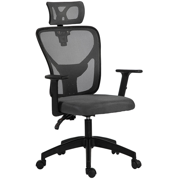 Sedia da Ufficio Ergonomica e Regolabile 66x61x106-116 cm con Supporto Lombare e Poggiatesta in Tessuro a Rete Grigio acquista