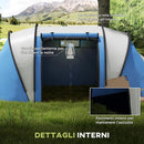 Tenda da Campeggio 2 Posti Impermeabile con 2 Stanze Borsa di Trasporto 220x450x180 cm in Poliestere Blu