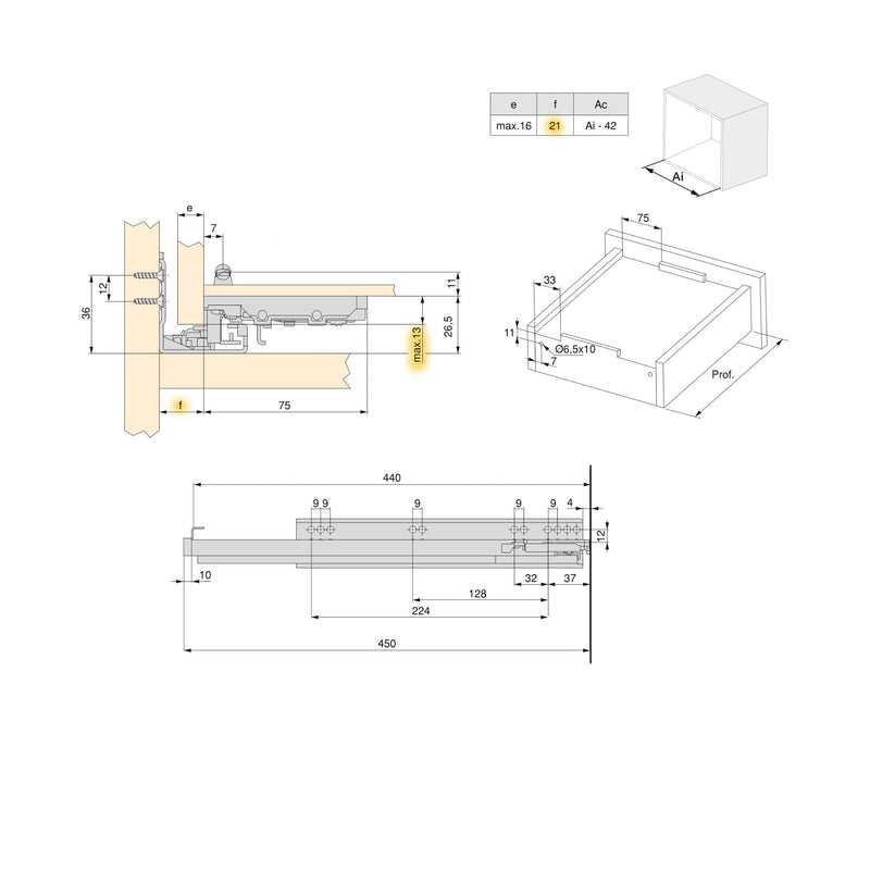 Set 10 Guide Cassetto con Estrazione Soft 440 mm in Acciaio Emuca Bianco