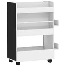 Libreria per Bambini 3-8 Anni  Scaffalea Due Lati Portagiochi con Ruote e Lavagna Nera in MDF Bianco      