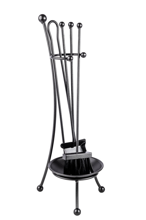 online Trespolo per Attrezzi Camino a Bacinella con Paletta Scopino Attizzino e Pinza 22x22x65 cm in Ferro Verniciato Grigio Martellato