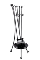 Trespolo per Attrezzi Camino a Bacinella con Paletta Scopino Attizzino e Pinza 22x22x65 cm in Ferro Verniciato Grigio Martellato