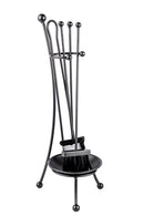 Trespolo per Attrezzi Camino a Bacinella con Paletta Scopino Attizzino e Pinza 22x22x65 cm in Ferro Verniciato Grigio Martellato