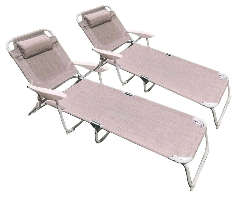 Set 2 Lettini Prendisole da Giardino Pieghevole in Acciaio e Tessuto Oxford  Grigio Melange