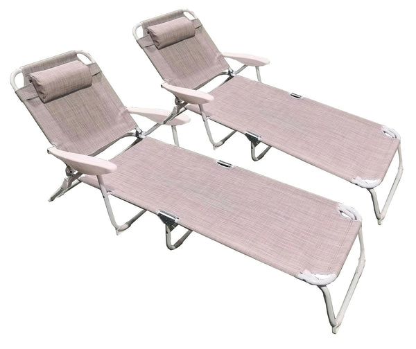 Set 2 Lettini Prendisole da Giardino Pieghevole in Acciaio e Tessuto Oxford Grigio Melange sconto
