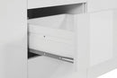 Credenza con 2 Ante 3 Cassetti e Ripiani in Vetro a Giorno 180x40x80 cm Essential 2A 3C Bianco Lucido  