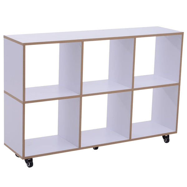 prezzo Bücherregal mit 6 offenen Fächern auf Rollen aus weißem Holz 120x30x80 cm