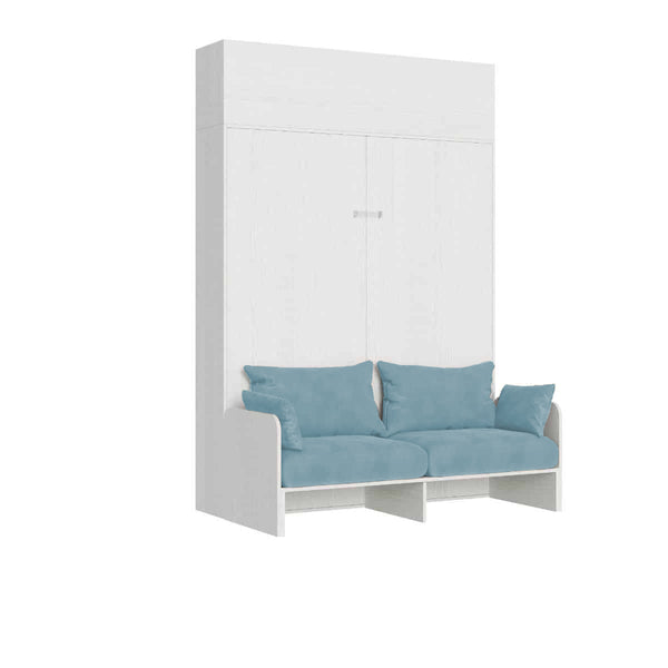 Letto Matrimoniale A Scomparsa 160 Kentaro Con Divano E Pensile Bianco Frassino e Azzurro prezzo